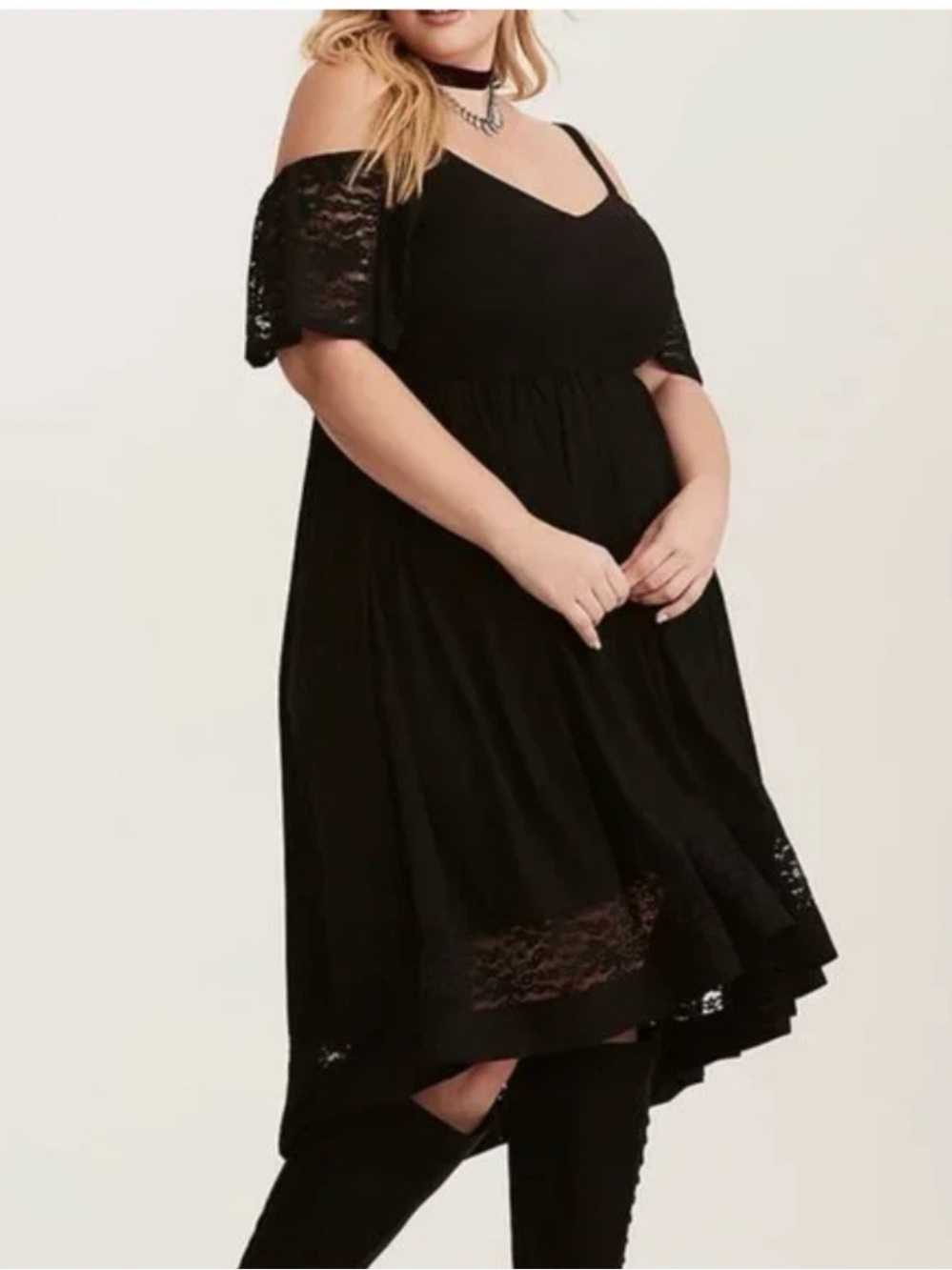torrid Black Cold-Shoulder Lace Inset Midi Dress 2